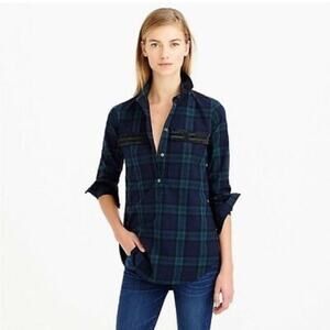 J Crew Plaid Button Down with black pocket details Size 4